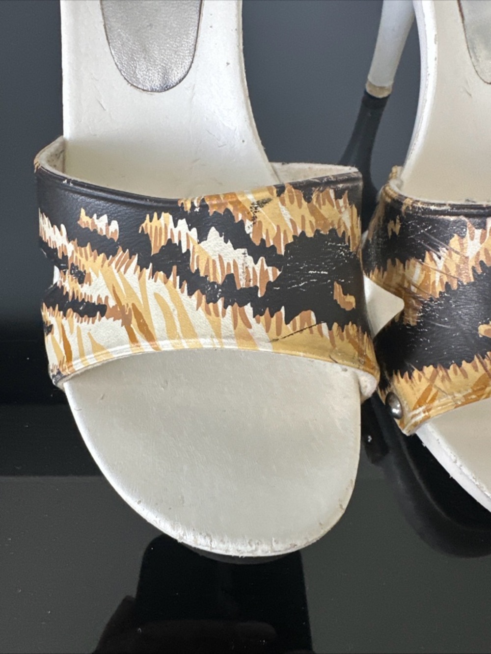 Dolce & Gabbana White and Brown Animal-Print Slide Mules - Picture 4 of 13